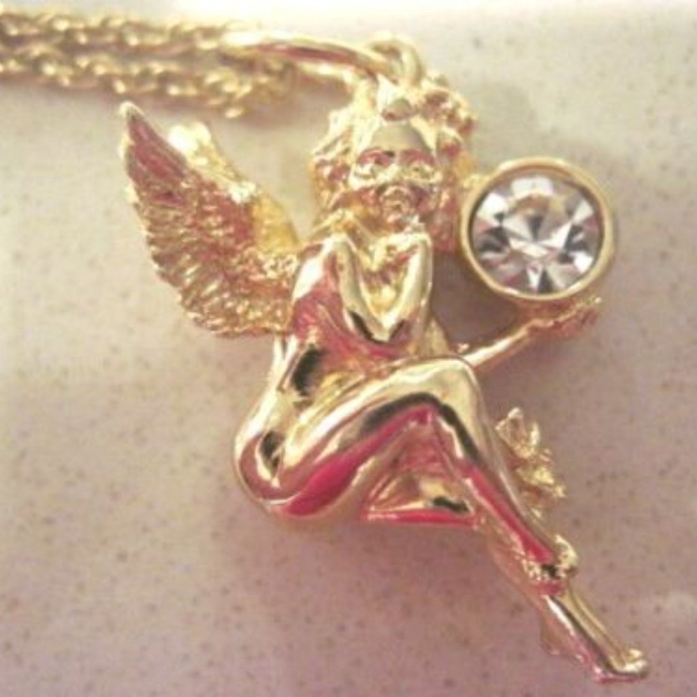 FLASH SALE AUTHENTIC SWAROVSKI SIGNED ANGEL Pendant with 32"  NECKLACE